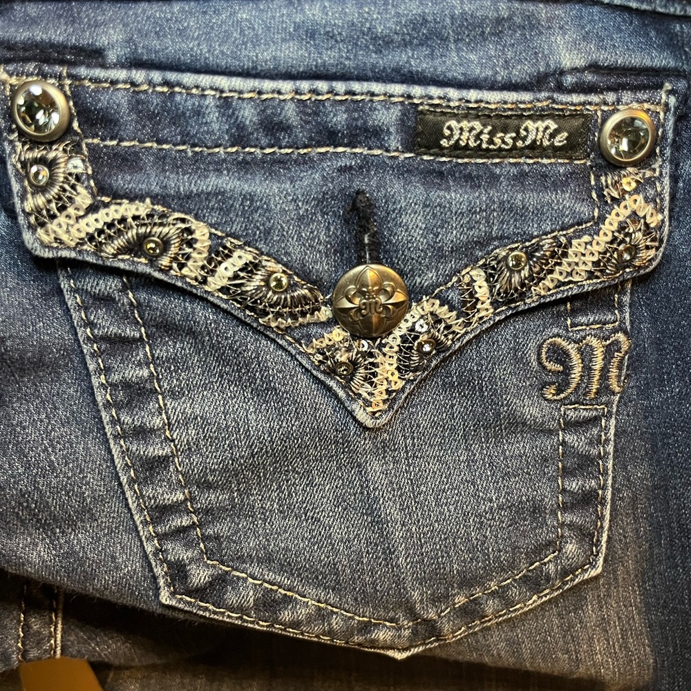 Miss Me Skinny Capri Jeans Dark Blue Womens Size 29 - Picture 7 of 11